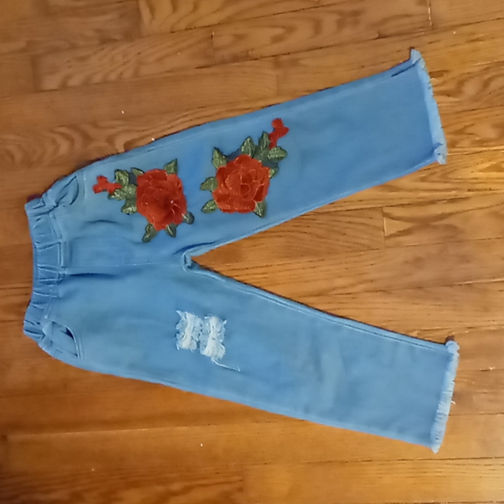 Girls floral Jeans pants,Size 6,Faded blue